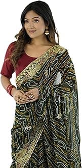 SIRIL Women's Georgette Bandhani Saree With Unstitched Blouse