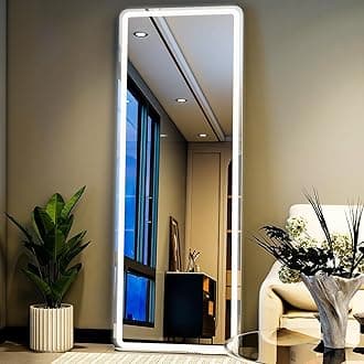 65"x24" LED Full Length Mirror with Stand, Floor Mirror with LED Lights, Full Body Dressing Standing Mirror with Dimming & 3 Color Lighting for Bedroom, Dressing Room, Cloakroom