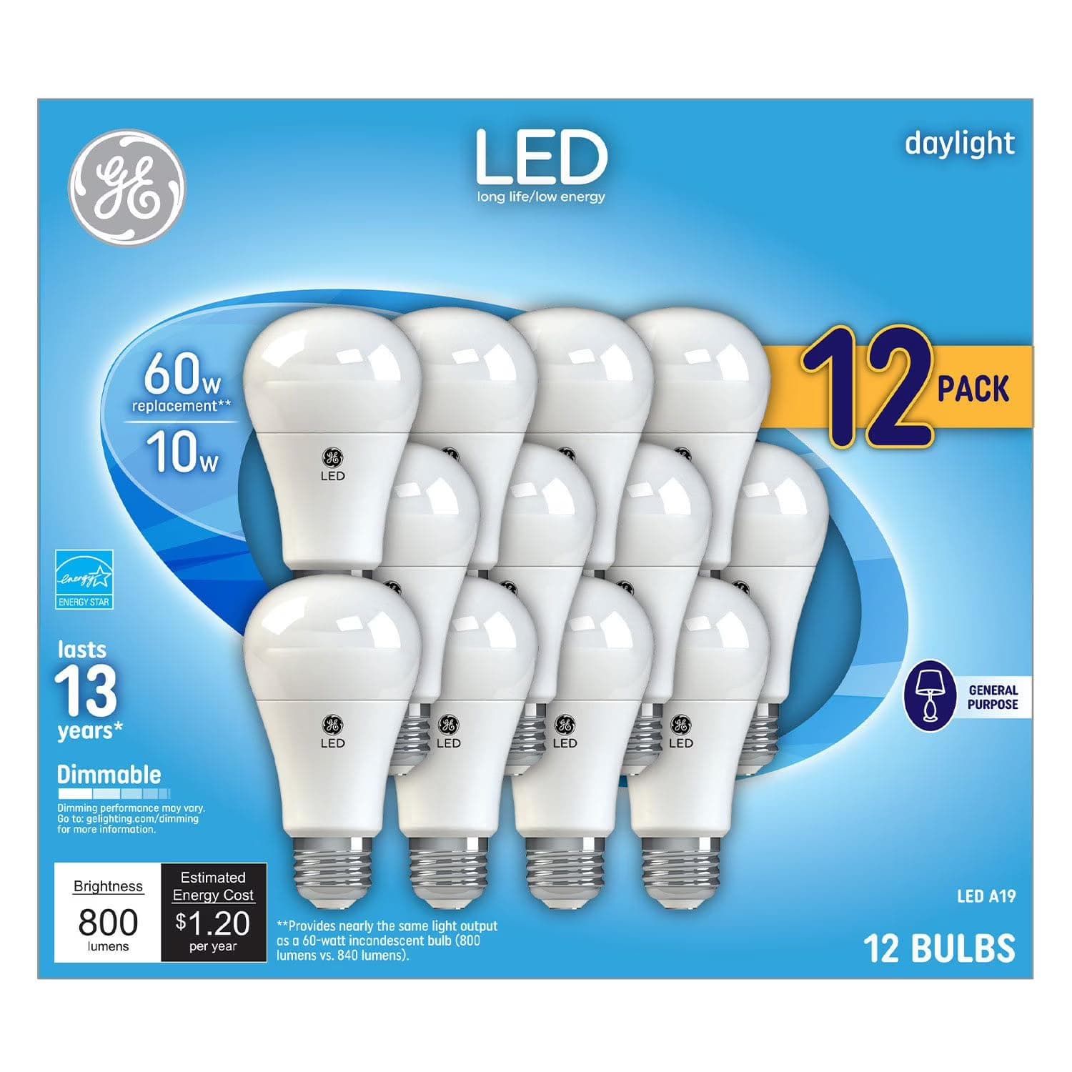Daylight LED 60W Equivalent General Purpose A19 Light Bulbs (12 Pack)