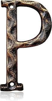 5.5 Inch House Numbers & Letters, Highly Visible Cast Iron Metal Home Address Number for Street Office Mailbox, Antique Brass (Letter P)
