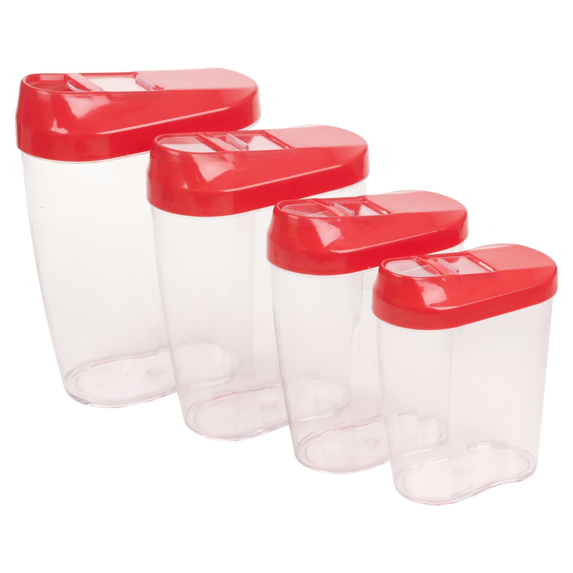 4pc Stacking Nested Food Storage Dispenser Containers Set Slide Lid Easy Pour (Red)