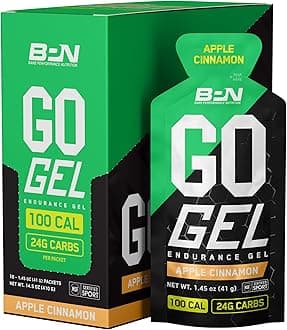 BARE PERFORMANCE NUTRITIONBPN Go Gel Gel, Vegan + Gluten Free Running Gel with 24g of Carbohydrates & 100 Calories per Gel Pack, 10 Single-Serving Gel Packs, Apple Cinnamon