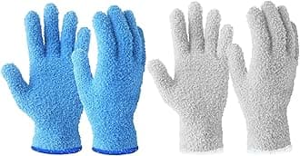 Evridwear Microfiber Dusting Gloves, Dusting Cleaning Glove for Plants, Blinds, Lamps and Small Hard to Reach Corners, 2 Pairs (Grey S/M & Blue S/M)