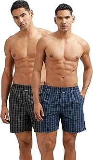 Jockey 1223 Men's Super Combed Mercerized Cotton Woven Checkered Boxer Shorts with Side Pocket (Pack of 2)