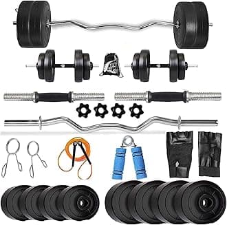 BODYFIT Home Gym Combo Dumbbell Set, Gym Equipments, 3ft Curl Rod + 2 New Model Dumbbell Rods, Weight Plates, Exercise Set, Home Gym Kit. (10Kg Weight Set(2.5kgx4))
