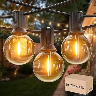 – 50FT Garden Bulb Lights 25+1 G40 Bulbs, IP45 Waterproof Outdoor Festoon Lights, Warm White String Lights with 1000FT Connectable Extension for Patio, Party, Wedding