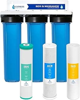 Whole House Water Filter System| IRON & MANGANESE | 3 Stage Water Purifier Whole Home, Top-Tier Iron & Mang. Filter Targets Stains/Color on Glass-Ware, Fixtures, Laundry, Signf. Reduces Lead & Arsenic