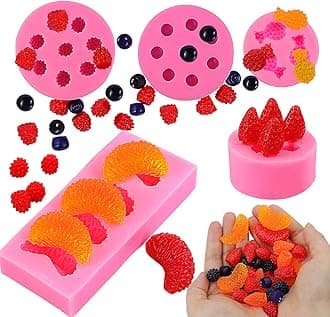 5Pcs Fruit Shaped Jelly Molds, 3D Mini Pineapple Strawberry Orange Blueberry Mulberry Candle Silicone Fruit Mold for Cupcake Decorating, Soap, Chocolate