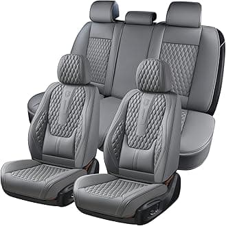 Coverado Car Seat Covers Full Set, Nappa Leather Seat Covers for Car, Waterproof Car Seat Protector with Lumbar Support, Automotive Seat Covers Universal Fit for Most Cars SUV Trucks (Gray)