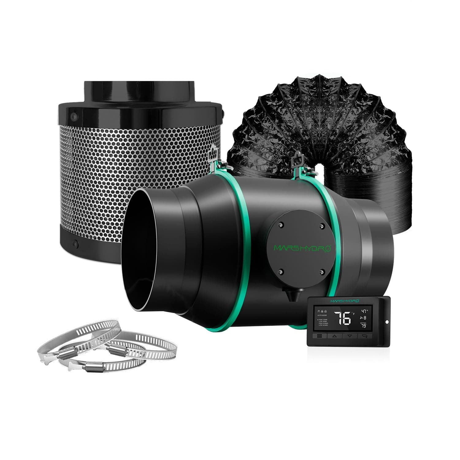 MARS HYDRO 6 Inch Inline Fan and Filter, with Temperature and Humidity Controller, and 25 Feet Ducting, Exhaust Fan for Grow Tents, Hydroponics