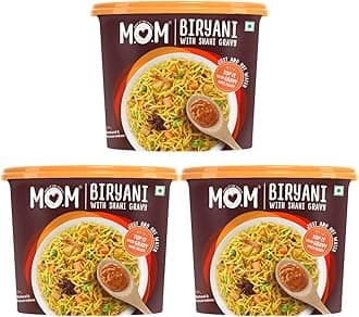 MOM - Meal of the Moment, Veg Biryani with Shahi Gravy, 140g (Pack of 3) - Ready to Eat | Instant Food | No Added Preservatives