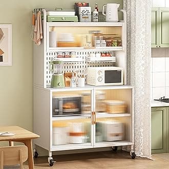 Bianco 5 Tier Kitchen Baker's Rack with Cabinet and Pegboard Accessories.