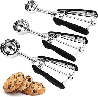 - Cookie Scoop Set, 3Pcs Ice Cream Scoop, Cookie Scoops for Baking Set of 3, 18/8 Stainless Steel Cookie Scooper for Baking, Ice Cream Scooper with Trigger Release, Cookie Dough Scoop with Non-slip Grip