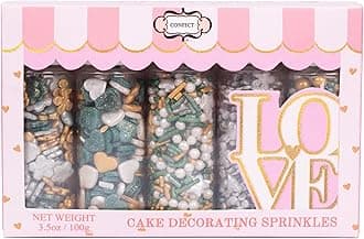 Confect Christmas Sprinkles | White, Grey, Gold & Holly Green Mix | Edible Pearl, Heart & Flower Shaped Sprinkles | Holiday Cake & Cupcake Decorations- 5 Oz