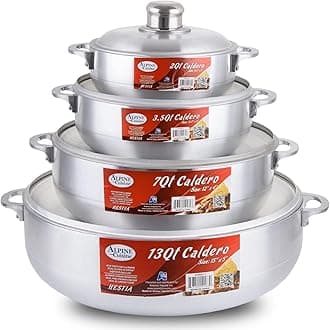 Alpine Cuisine AI-6928 Aluminum Caldero Stock Pot Set (2/3.5/7/13 Quart), Cosine Cooking Dutch Oven, Silver
