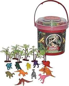 Dinosaur Bucket, Dinosaur Figurines Set, T Rex, Triceratops, Velociraptor, Stegosaurus and more, 18-Piece