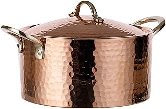 DEMMEX New 1.2MM Thick Hammered Copper Soup Pot Stew Pan Casserole, 3.4 Quart (3.4 Quart)