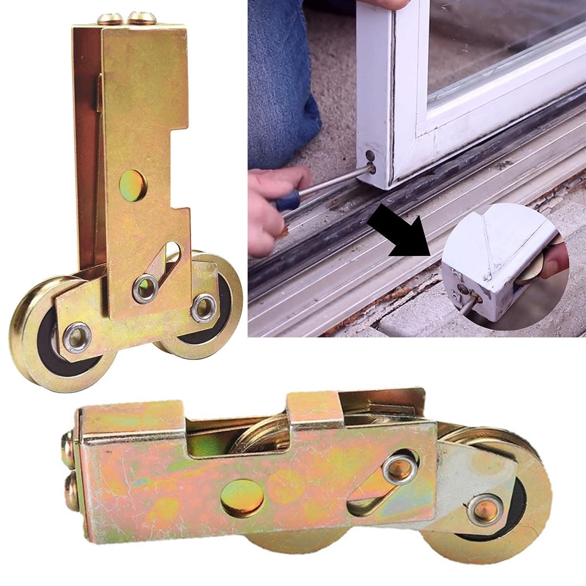 2 Pack Sliding Patio Door Rollers, 1-1/4 Inch Tandem Roller Assembly, Steel Ball Wheel Bearing Rear Adjustable Sliding Door Wheel Replacement for Sliding Glass Door Screen Door Gate Window