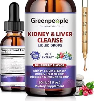 Kidney Cleanse Detox & Repair - 27-In-1 Kidney & Liver Drops with 20:1 Cranberry Extract & Chanca Piedra, Alcohol-Free Supplement for Urinary Tract & Liver Support (2 Oz 1 Pack, Blueberry)