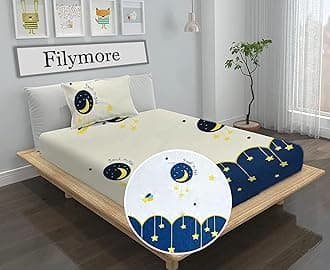 - Filymore Microfiber Wrinkle Free Soft Hypoallergenic | Cartoon Printed Single Bed Small/Super Size for Kids with 1 Pillow Covers (90x60 Inches/Good Night/Boys Girls Room)(Blue and Cream)