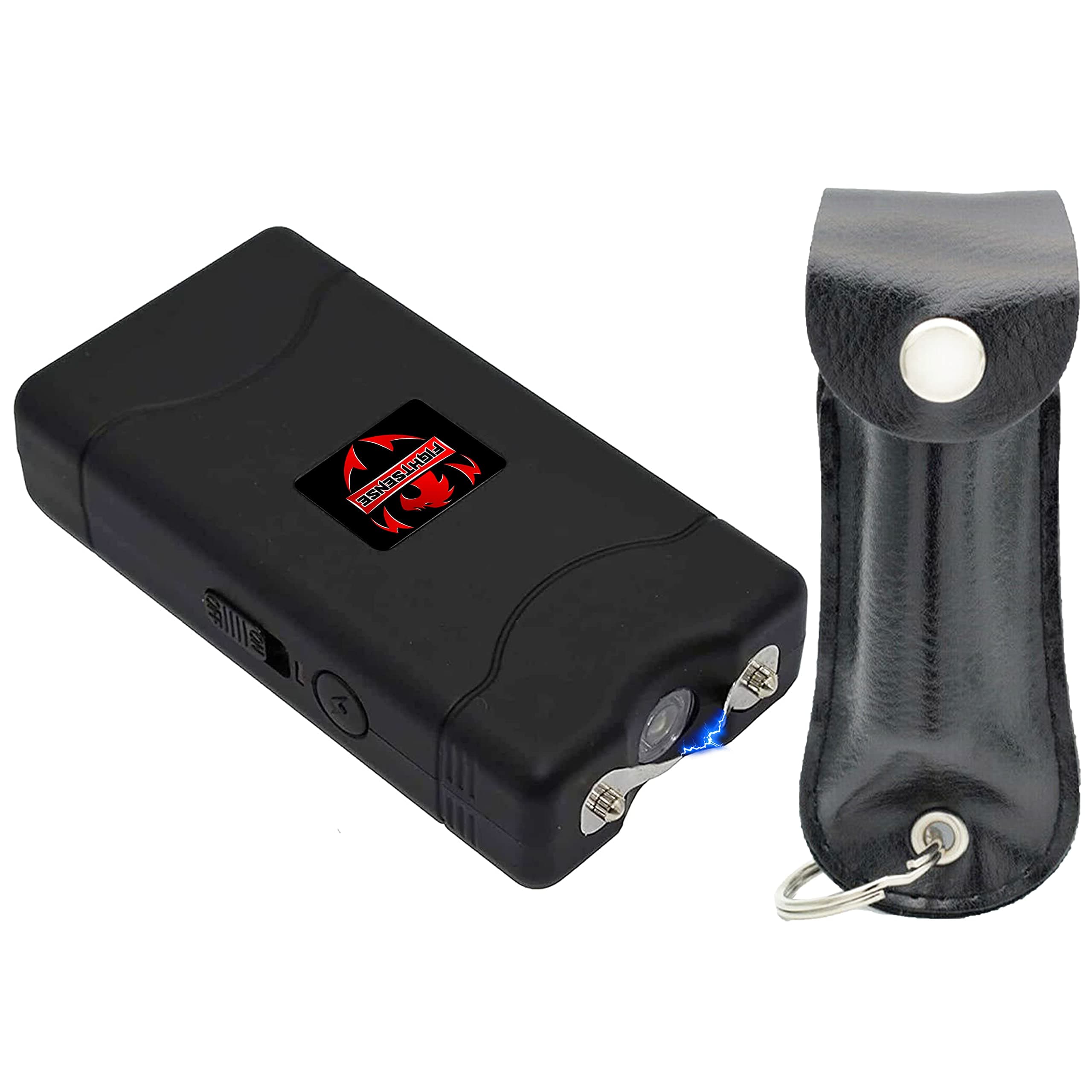 FIGHTSENSE Self-Defense Kit 1/2oz Pepper Spray & Mini Stun Gun for Men & Women,25 Burst,12 Foot Range,1.60 µC Painful Charge,LED Flashlight,Safety Switch