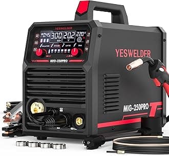 YESWELDER 250A MIG Welder, 110V/220V Dual Voltage, MIG/Pulsed MIG/Flux Core/Spool Gun MIG/Lift TIG/Stick 6-In-1 Multiprocess Advanced Digital Display Aluminum Welding Machine