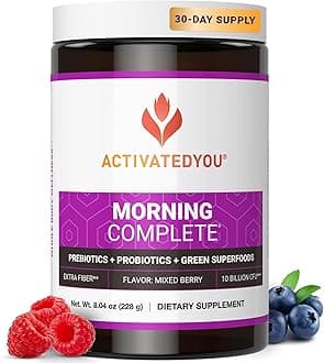 ACTIVATEDYOU Morning Complete Daily Wellness Greens Superfood Drink Mix for Gut Health w/Prebiotics, Probiotics, Antioxidants, Green Superfoods, 10 Billion CFUs, 30 Servings (Mixed Berry)