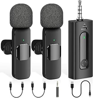 2-Pack Wireless Mini Lavalier Lapel Microphone for iPhone,Android Device(4 in 1) - 65ft Cordless Clip on Dual Mics with Noise Reduction 6H Working Time for Video Recording Vlogging, YouTube, Interview