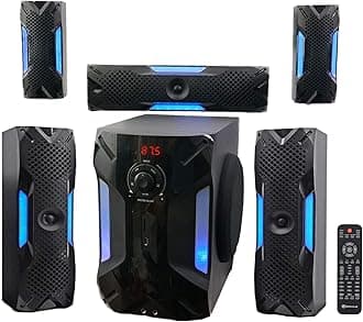 Rockville HTS56 1000W 5.1 Channel Home Theater System with 8" Subwoofer, Bluetooth, USB, Includes Remote, LED Light Effects - Perfect for Movies, Music, Karaoke