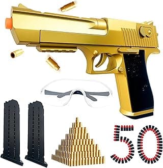 Shell Ejecting Toy Gun for Kids & Adults - Realistic Tactical Blaster with 50 Soft Foam Bullets, Safety Goggles - Shoots 32 Feet - Christmas Birthday Gift for Boys Teens - Outdoor Backyard Battle Game