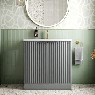 Fluted 800mm Bathroom Vanity Unit Ceramic Wash Sink, Cloakroom Storage Furniture Under Basin Cabinet Floorstanding Cupboard, Matt Grey