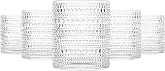 cosnou Glassware Set of 6, 13 OZ/390ml Hobnail Kitchen Glassware, Embossed Vintage Glass for Water, Cocktail, Soda, Beverage, Juice