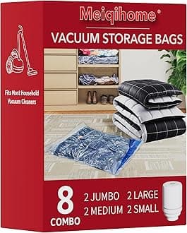 Vacuum Seal Bags for Clothing Travel & Home Storage, travel vacuum bags with pump, Store Blankets, Comforters, Pillows, Seasonal Clothes Compactly,8 Pack With Electric Pump