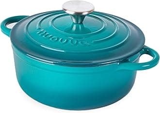 nuovva Cast Iron Dutch Oven with Lid – Non-Stick Ovenproof Enamelled Casserole Pot – Sturdy Dutch Oven Cookware – Teal, 2.1-Quart, 20cm –