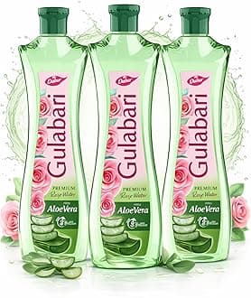 - Dabur Gulabari Premium Rose Water with Aloe Vera - 1200 ml (400ml x 3) | Upto 8 HR Skin Hydration | Cleanses, Tones and Moisturises Skin | For All Skin Types