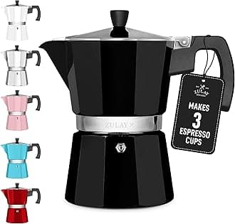 Zulay Moka Pot Espresso Stovetop Coffee Maker - Leak-Proof, Stainless Steel, Easy to Clean, Heat Resistant Handle & Knob - for Authentic Cuban & Italian Style Espresso - Makes 3 Espresso Cups - Black