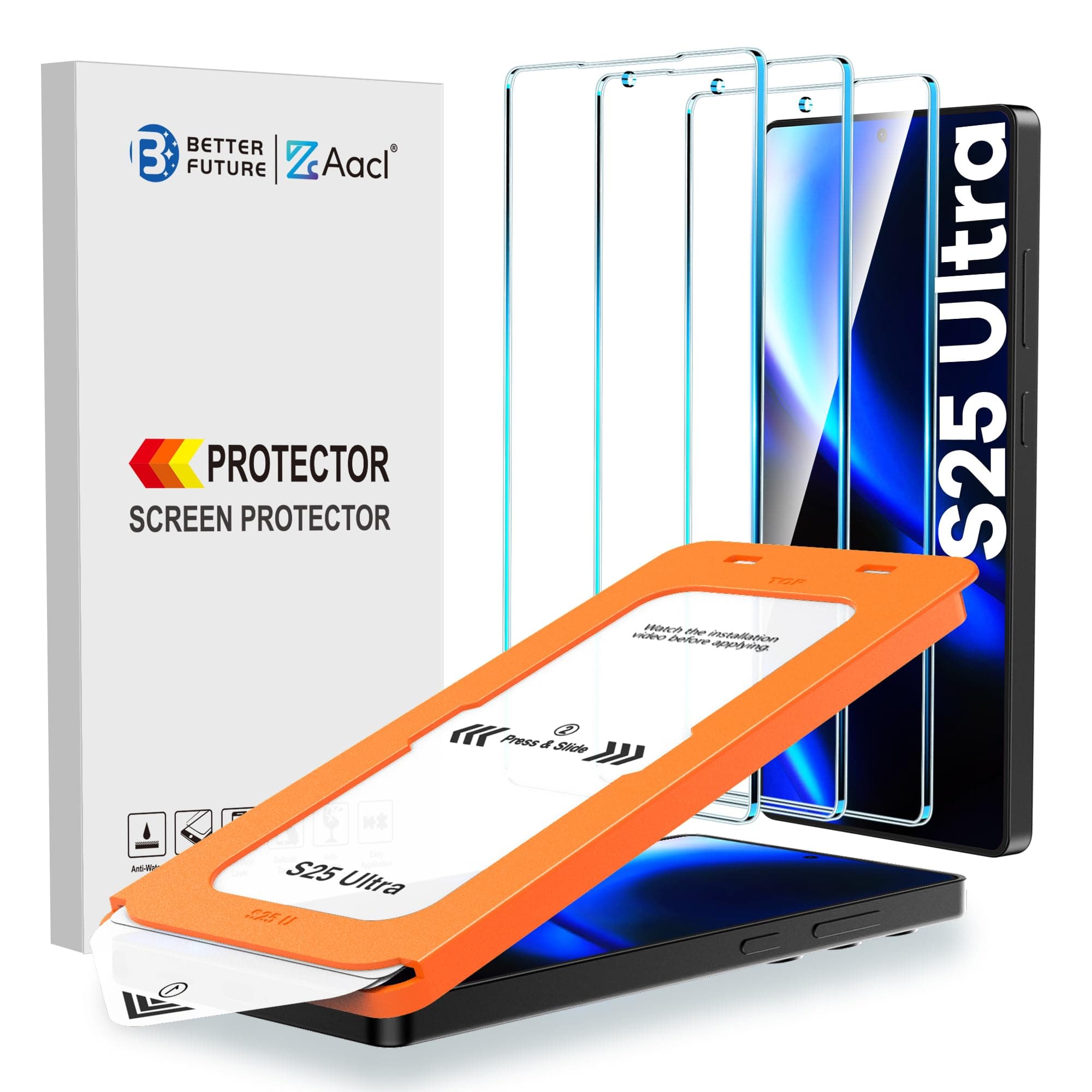 AACL 3-Pack for Samsung Galaxy S25 Ultra Screen Protector Tempered Glass, 9H Glass for S25 Ultra Screen Protector 5G, [Fast Alignment Tool] [Bubble Free] [6.9 Inch]