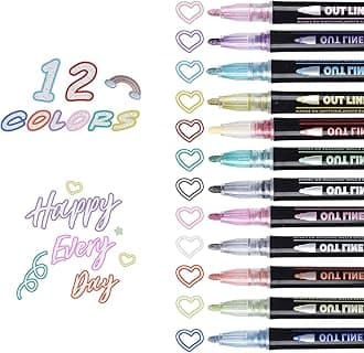 12 Colors Shimmer Outline Markers, Self-Outline Metallic Pen Art Supplies for Teen Girl Birthday Gifts