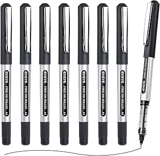 EYEYE Liquid Ink Rollerball Pens, 0.5mm Extra Fine Point Tip, 8 Pack Black Rollerball Pens Quick Drying, Rolling Pen Smooth Writing for Journaling, Note Taking, Office and School Supplies
