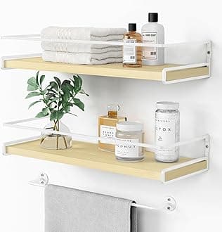 Forbena Floating Nursery Book Shelves, Natural Wood Wall Bookshelves for Girls Boys Bedroom, Wall Mounted Nursery Shelves for Books, Bows, Stuffed Animals, Toys, Study Room, Bathroom (Set of 2)