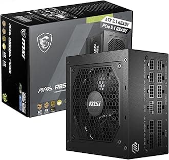 MAG A850GL PCIE5 850W Modular Power Supply, Intel ATX12V Version 3.0, 120mm Cooling Fan, 80 Plus Gold Efficiency Rating, 4 x PCIe 6+2-Pin Connectors, 8 x SATA Connectors - Black