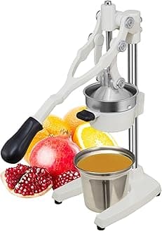 19 Inch Height Extra Tall Commercial Heavy Duty Cast Iron Hand Press Manual Orange Citrus Lemon Lime Grapefruit Pomegranate Fruit Juice Squeezer Machine with Stainless Steel Cup White