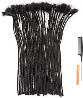 0.2cm Width 12 Inch 100 Strands 100% Human Hair Dreadlock Extensions for Men Women Kids Full Handmade Human Hair Loc Extensions Permanent Dread Extensions with Needle and Comb