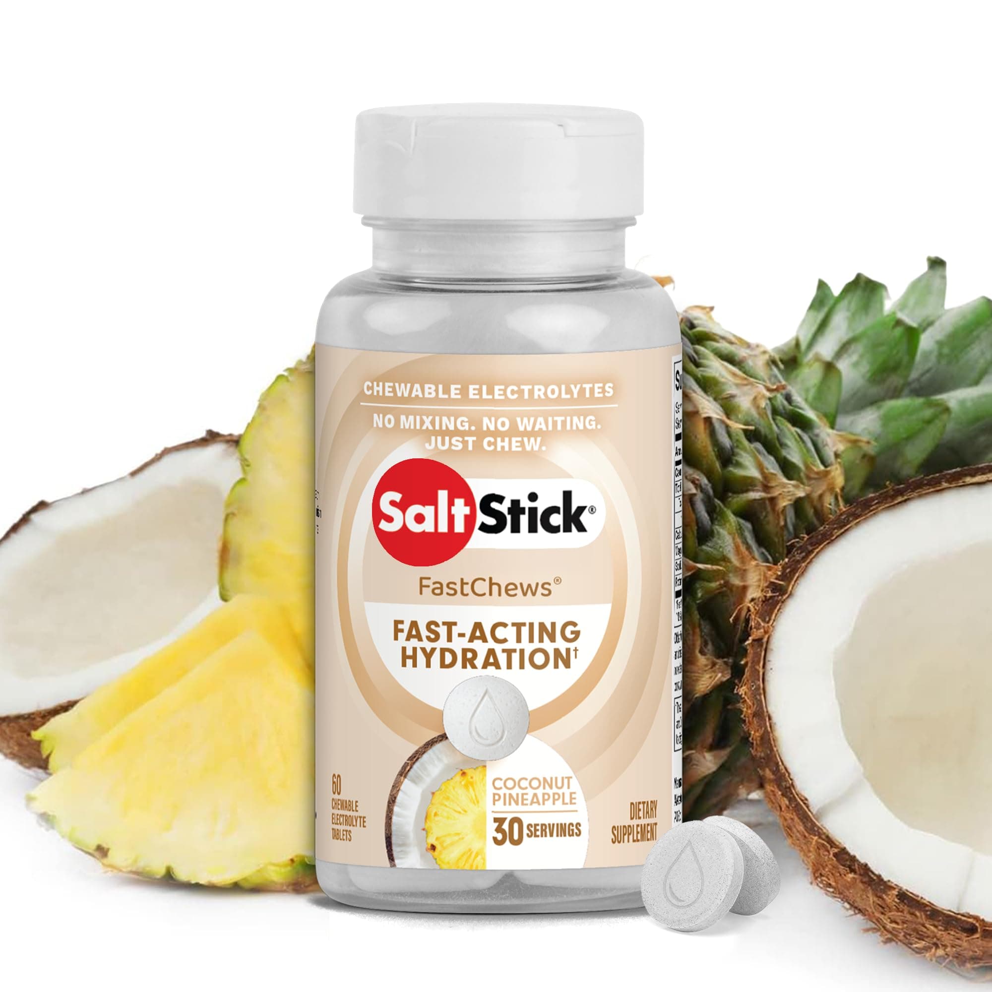 SaltStick Electrolyte FastChews - 60 Coconut Pineapple Chewable Tablets - Salt Tablets for Running and Hydration, Electrolyte Chews - 60 Count