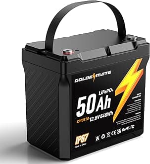 GOLDENMATE 12V 50Ah LiFePO4 Battery, IP67 Waterproof, 5000+ Deep Cycles, Built-in BMS & Grade A Lithium Iron Phosphate Battery Cell, Ideal for RV, Camping, Solar, Marine, Trolling Motor, Off-grid Sets
