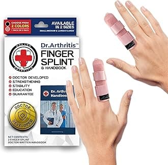 Dr. Arthritis Doctor Developed Finger Splint Trigger Finger Brace - Braces, Splints & Supports Index, Middle, Ring & Pinky Finger - Padded Finger Splints (Pink, S/M, 2 Pack)
