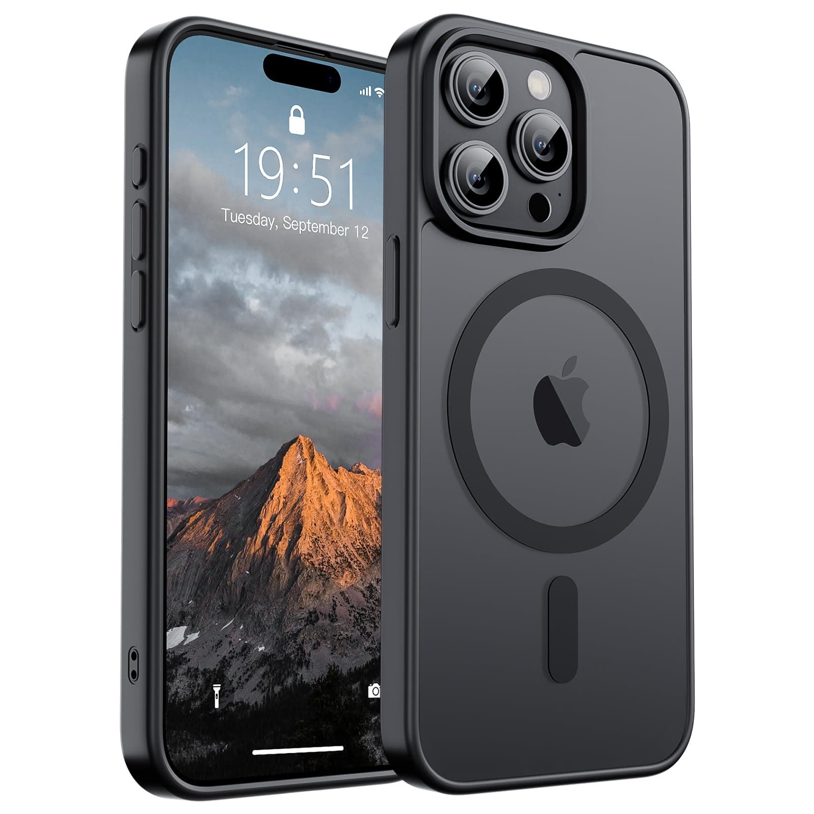 SUPFINE Magnetic for iPhone 15 Pro Case (Compatible with MagSafe) (Military Grade Drop Protection) Translucent Matte Shockproof Phone Cover, Black