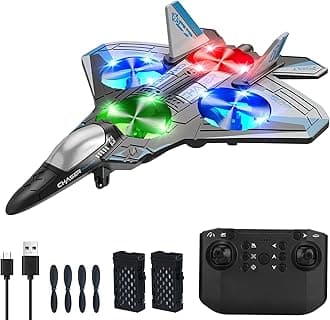 Remote Control Plane 2.4GHz RC Airplanes Helicopter for Kids Adult Beginners 4 Motor Easy to Fly Foam RC Aircraft Toys Spinning Drone with Gravity Sensing Stunt Roll Cool Light 2 Batteries