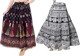 Modern Kart Women's Combo Jaipuri Sanganeri Print, Rajasthani Jaipuri Women Long Mandala Hand Block Fashion Skirt
