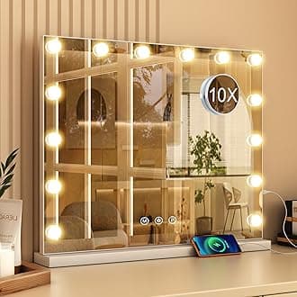 Hollywood Vanity Mirror with Lights 50 x 42 cm, Hollywood Mirror with 3 Color Modes, 14 Dimmable LED, USB & Type-C Ports, Touch Control Makeup Mirror for Bedroom Tabletop or Wall Mounted